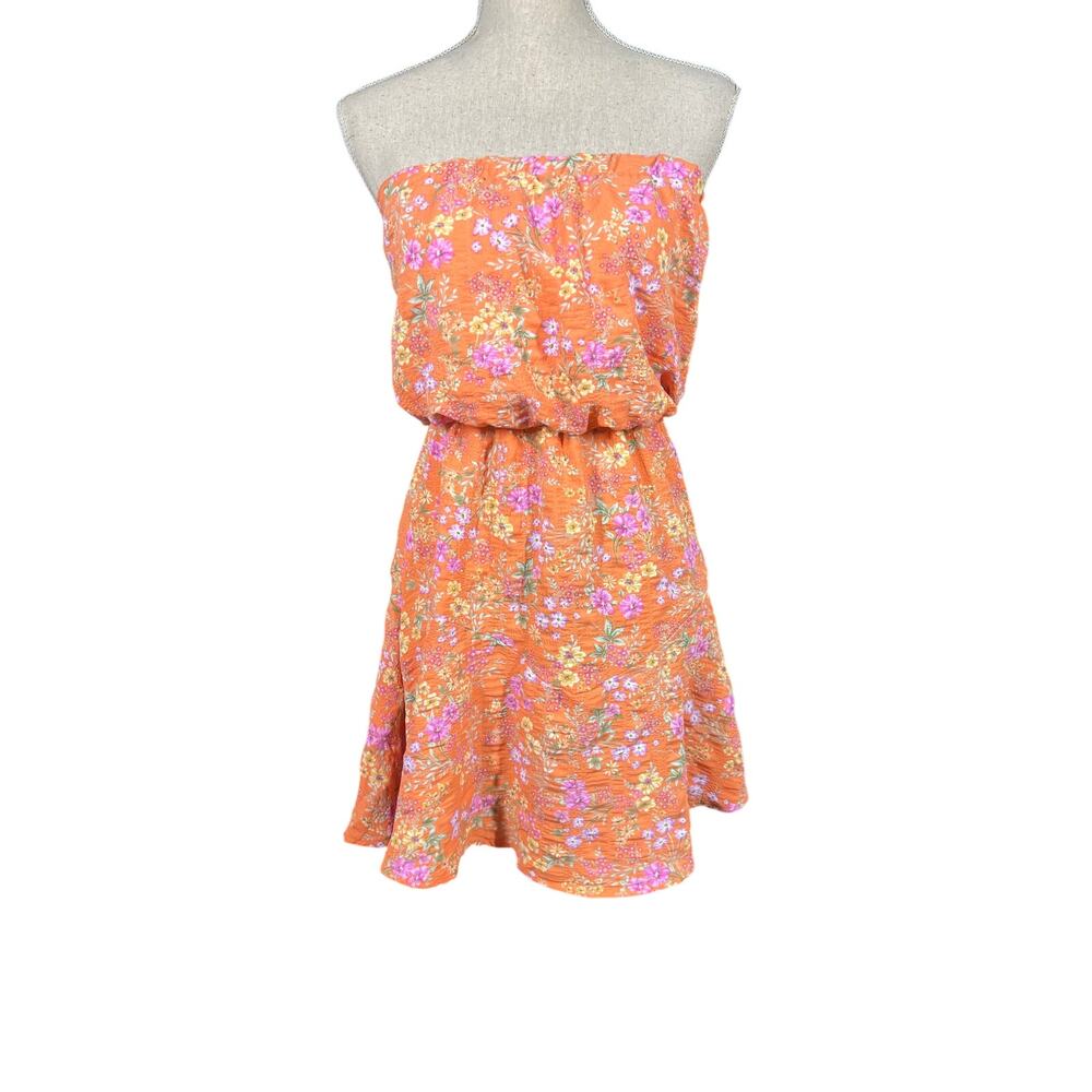 Rolla Coster Orange Ditsy Floral Strapless Sun Dress – Size M – EUC - Picture 2 of 8